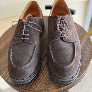 JM Weston Golf Derby UK 8D Brown Suede Leather Dress Shoes Made In France Men's